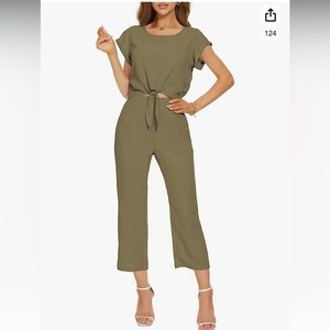 Summer 2 Pieces Outfits:  Crop Short Sleeve Tie Front Top/Cropped Straight Pants